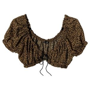 Cheetah Print Ruffle Crop Short Sleeve Blouse Top